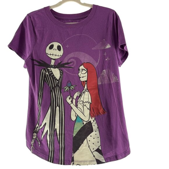 The Nightmare Before Christmas Jack & Sally T-Shirt L Kids Disney Purple - Picture 1 of 5